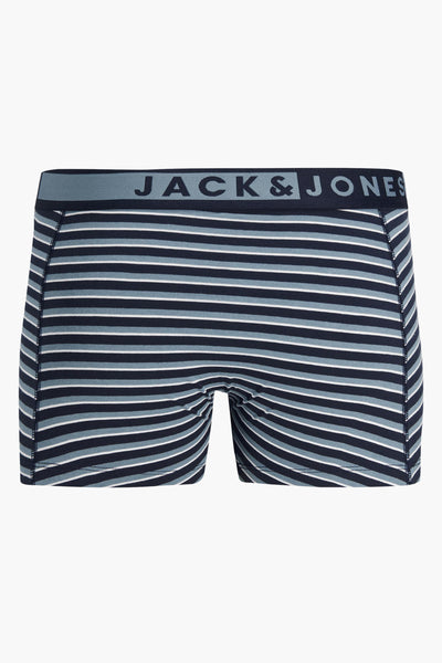 Boxer rayé bleu, blanc et gris de ACCESSORIES BY JACK & JONES, avec ceinture élastique logotypée.