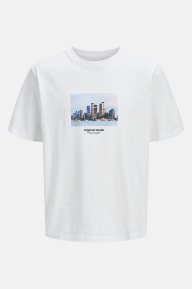 Wit T-shirt met korte mouwen van ORIGINALS BY JACK & JONES met een stadsgezichtprint.