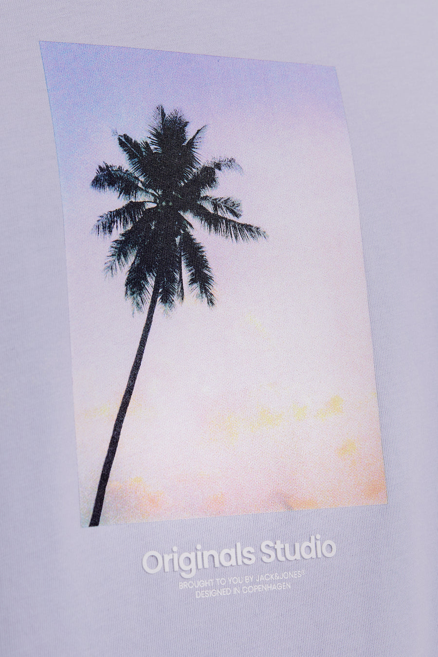 Paarse T-shirt met korte mouwen van ORIGINALS BY JACK & JONES met palmboom fotoprint.