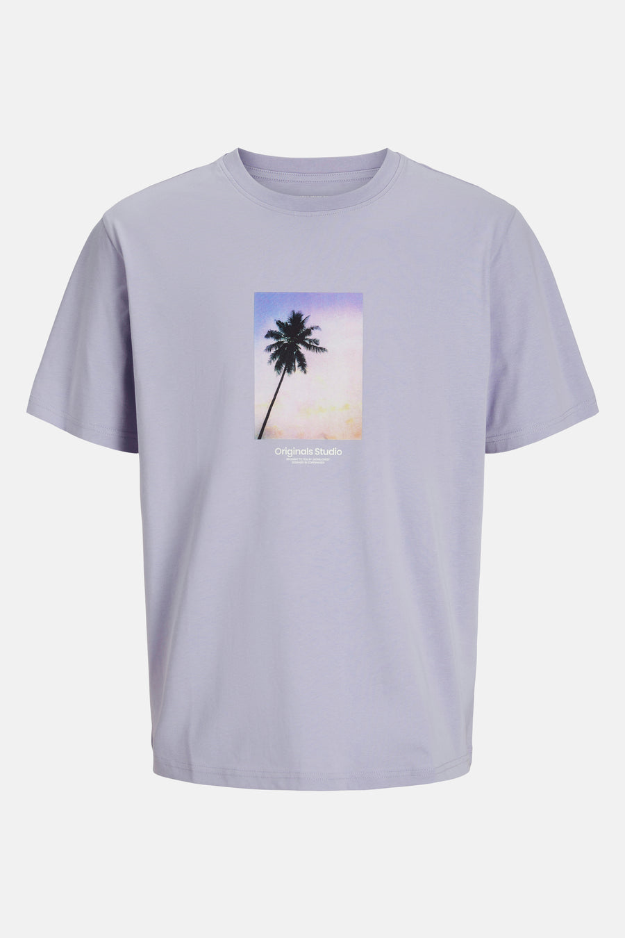 Paarse T-shirt met korte mouwen van ORIGINALS BY JACK & JONES met een gedrukte palmboomprint.