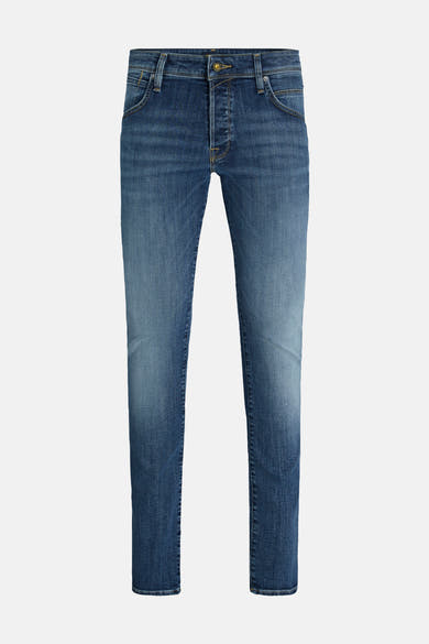 Slim jeans in blauwe denim van JACK & JONES JEANS INTELLIGENCE, met knoopsluiting, vijf zakken en een wassing.