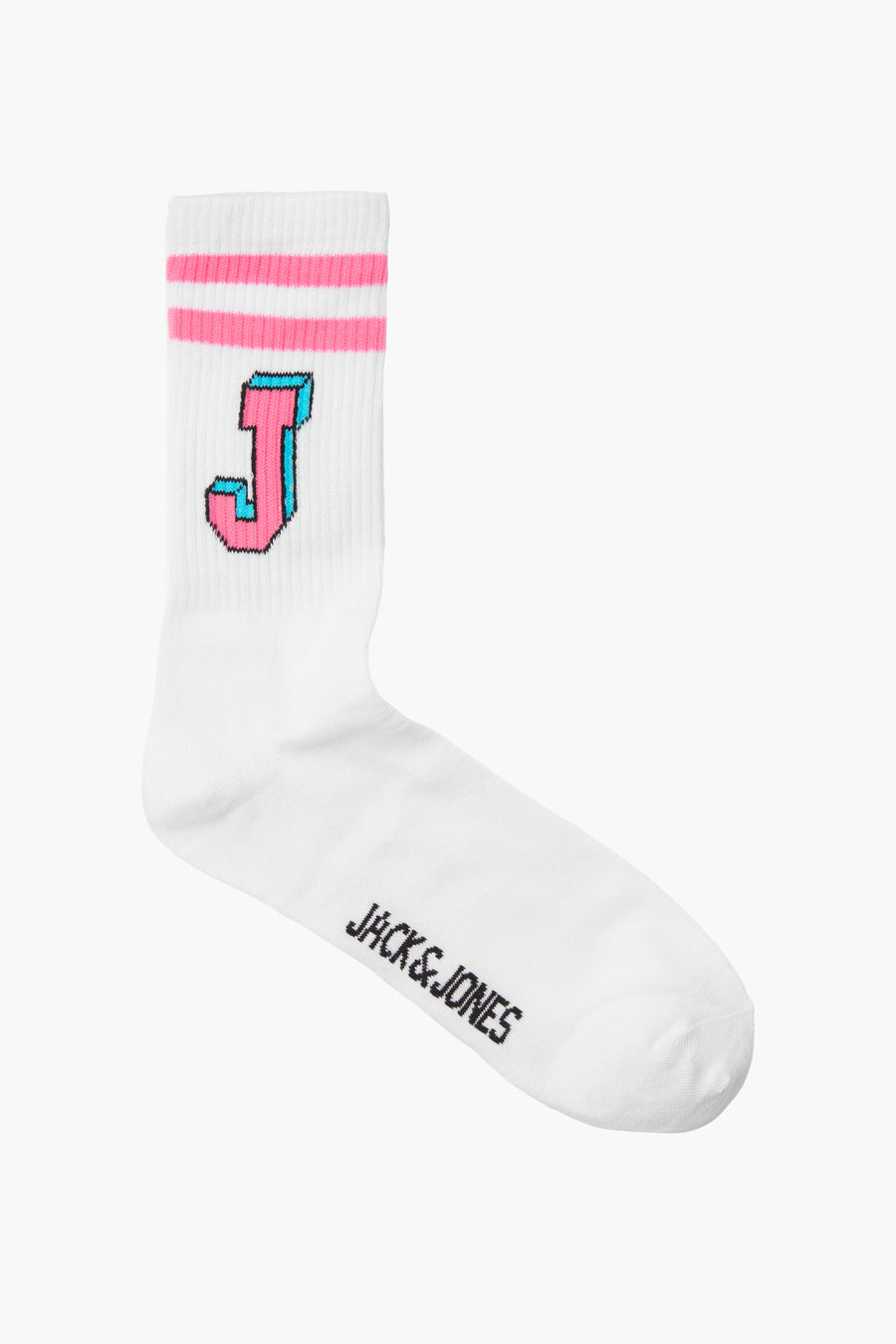 Chaussette blanche par ACCESSORIES BY JACK & JONES, avec des rayures roses et un "J" bleu.
