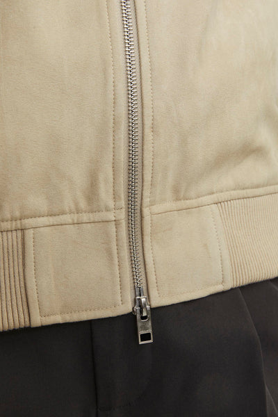 Korte jas van ecru stof van PREMIUM BLUE by JACK & JONES, met een zichtbare ritssluiting.