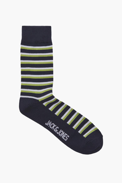 Chaussette bleue rayée de ACCESSORIES BY JACK & JONES avec des rayures vertes et blanches.