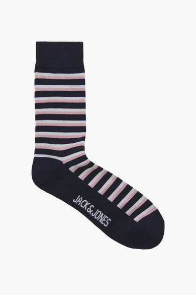 Chaussette bleue à rayures roses et blanches par ACCESSORIES BY JACK & JONES, avec inscription de la marque.