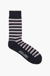 Chaussette bleue à rayures roses et blanches par ACCESSORIES BY JACK & JONES, avec inscription de la marque.