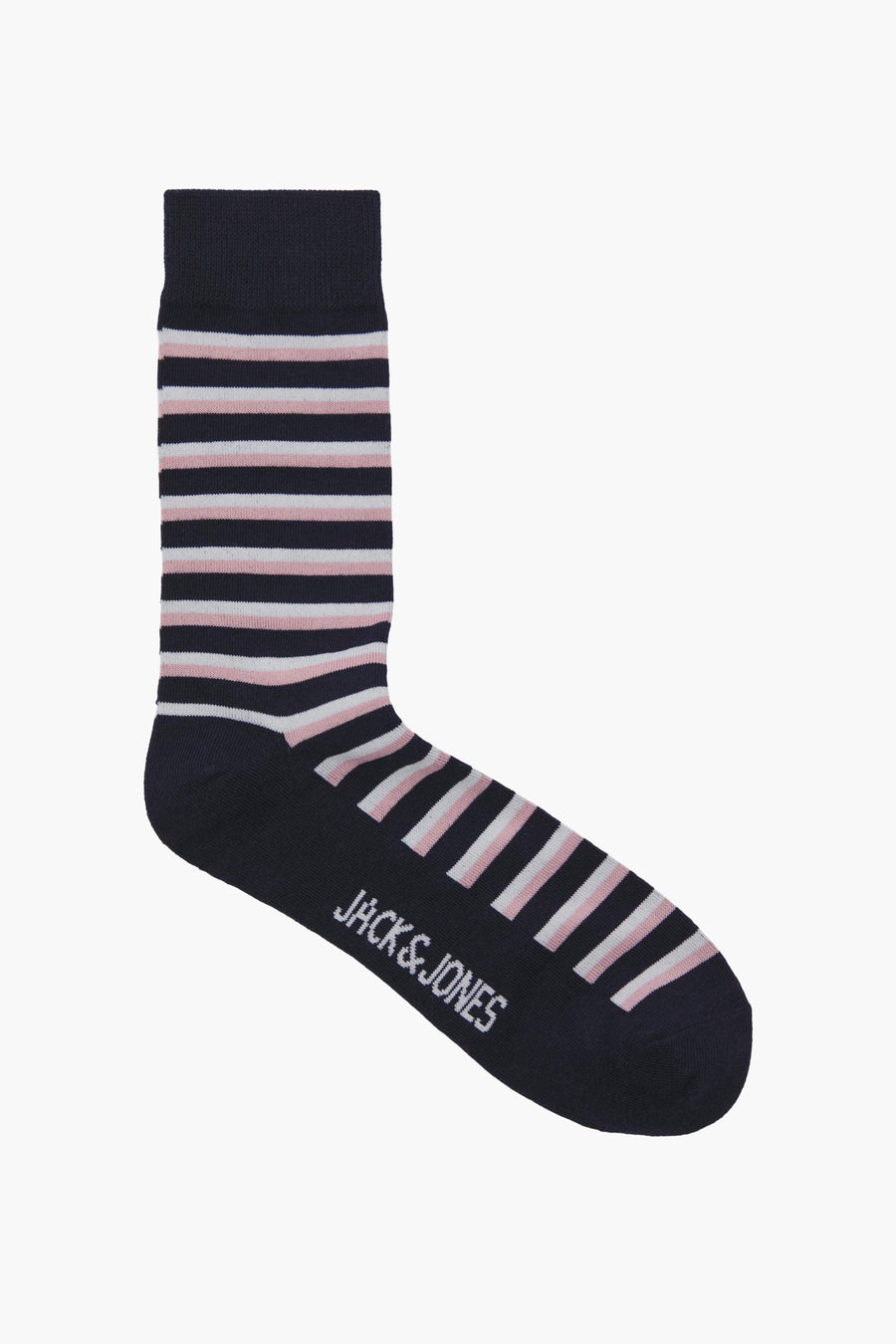 Chaussette bleue à rayures roses et blanches par ACCESSORIES BY JACK & JONES, avec inscription de la marque.