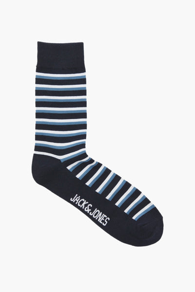 Chaussette rayée bleue par ACCESSORIES BY JACK & JONES, avec des rayures blanches et bleues.