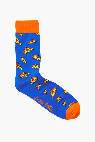 Chaussettes bleues par ACCESSORIES BY JACK & JONES avec motifs de part de pizza et détails orange.