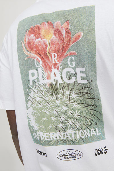 Wit T-shirt van ORIGINALS BY JACK & JONES met een bloemig cactusdruk op de rug.