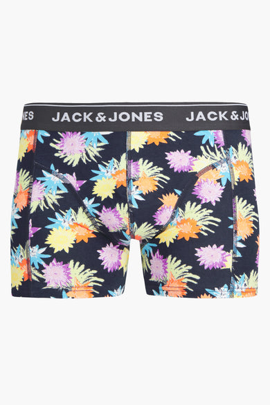 Boxer bleu ACCESSORIES BY JACK & JONES avec motif floral multicolore sur fond marine.