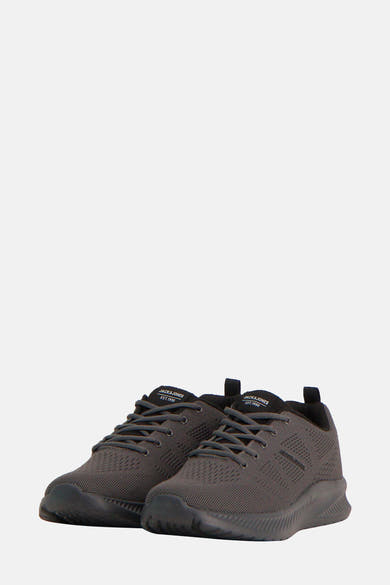 Grijze sneakers van ACCESSORIES BY JACK & JONES met stikseldetails, veters en donkere zolen.