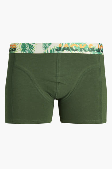 Boxer vert par ACCESSORIES BY JACK & JONES avec motif de feuilles de palmier sur la ceinture élastique.