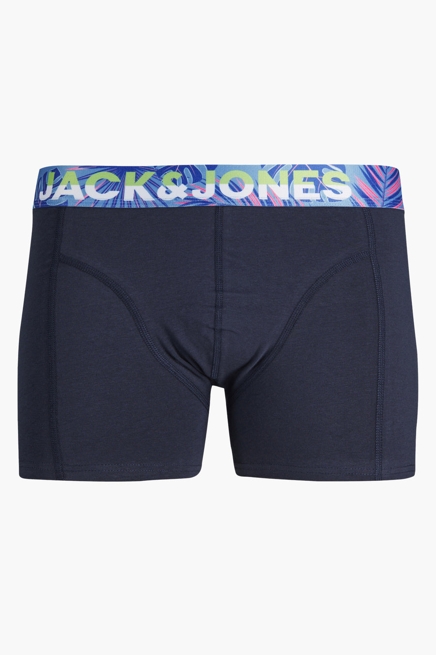 Blauwe boxer van ACCESSORIES BY JACK & JONES, met elastische tailleband met tropisch patroon en logo.