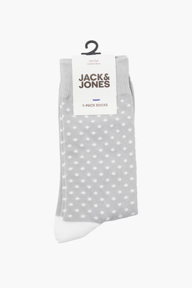 Grijze sokken met witte stippen van ACCESSORIES BY JACK & JONES, met witte neus, gepresenteerd aan een hanger.