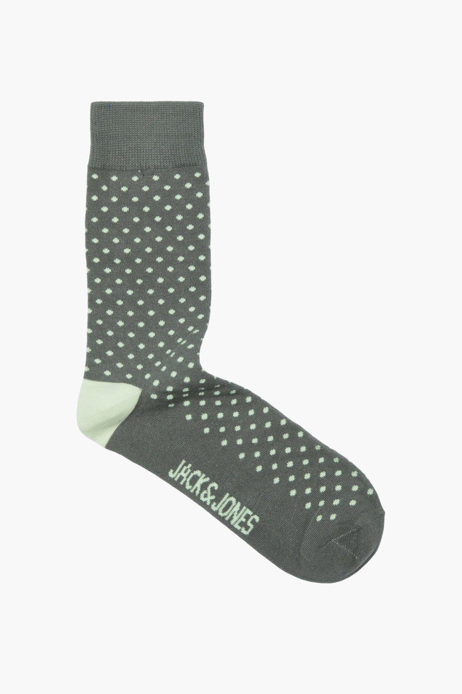 Chaussettes vertes à pois, par ACCESSORIES BY JACK & JONES, avec bord côte et bout du pied vert d'eau.