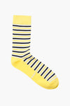 Chaussettes jaunes à rayures noires et blanches de ACCESSORIES BY JACK & JONES, en coton, vue de face.