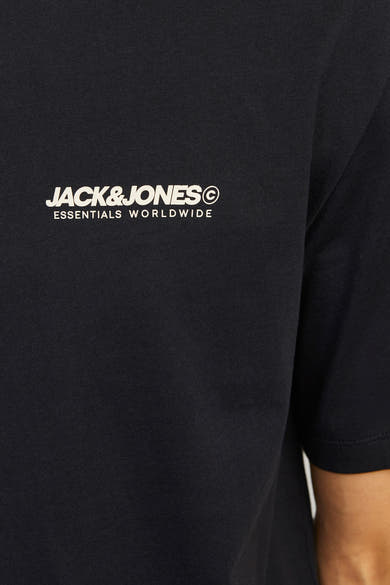 Zwart T-shirt met korte mouwen van JACK & JONES, met toon-op-toon logo-opdruk.