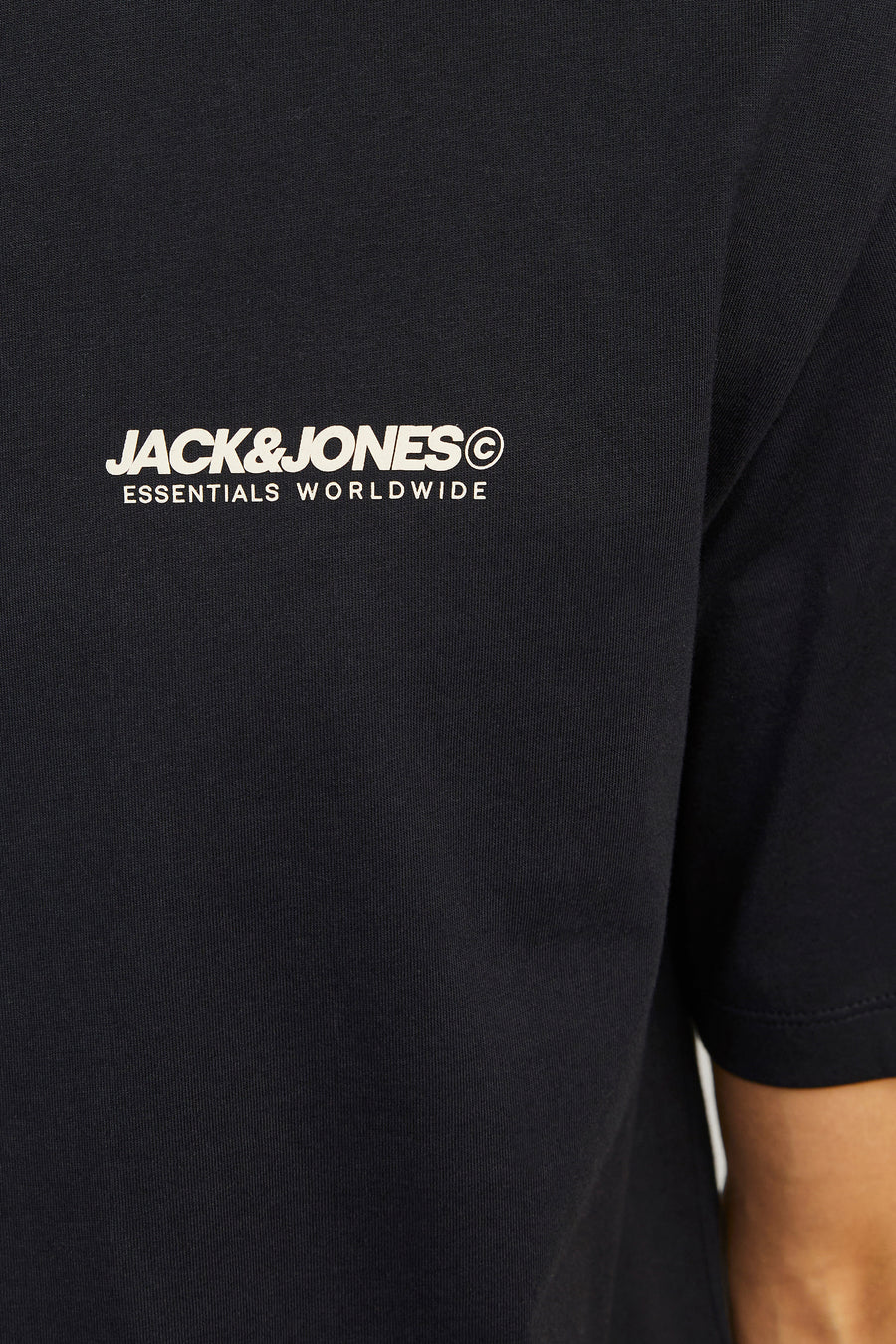Zwart T-shirt met korte mouwen van JACK & JONES, met toon-op-toon logo-opdruk.