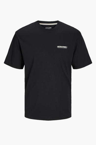 Zwart T-shirt met korte mouwen van JACK & JONES, met een discreet wit logo op de borst.