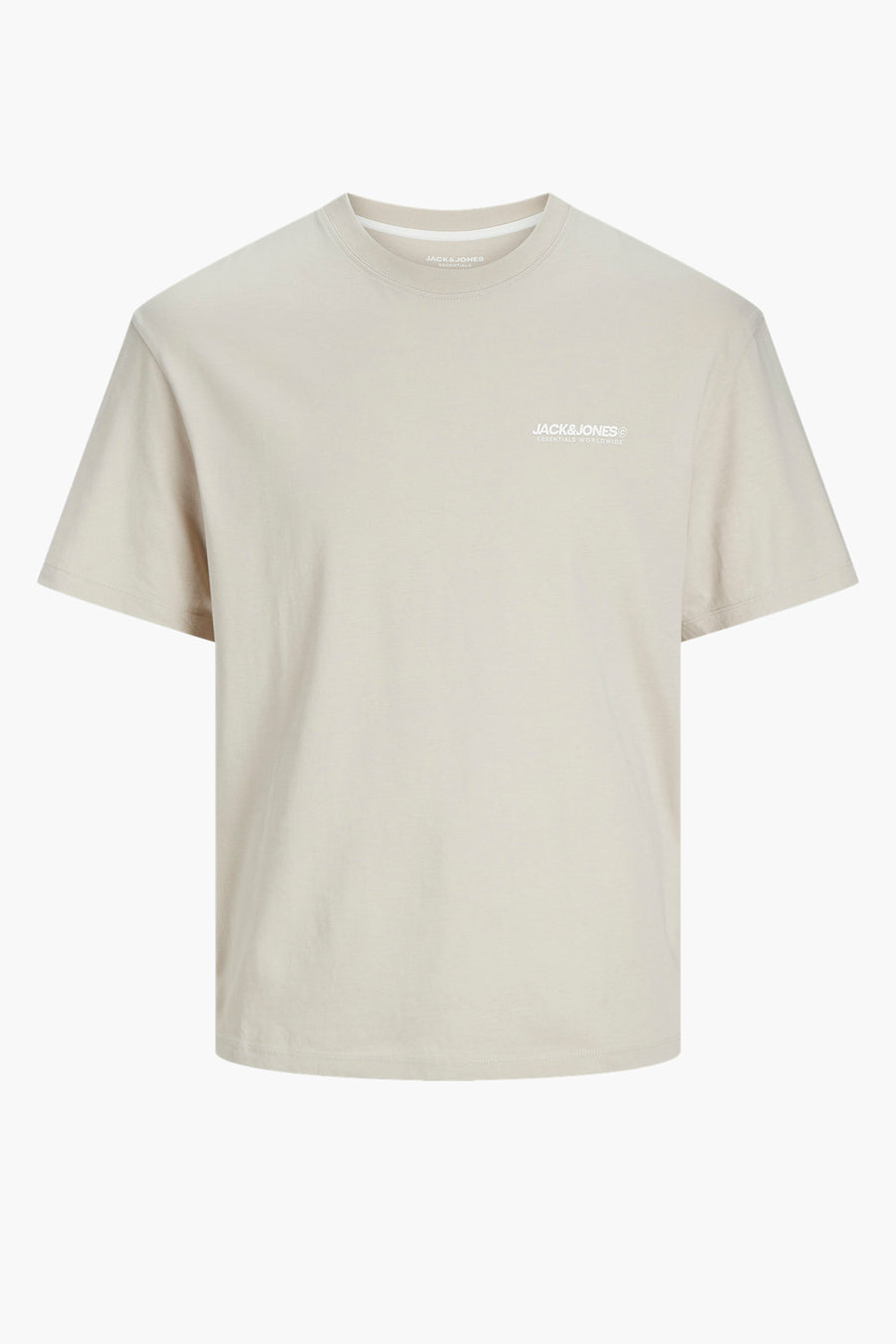 Beige T-shirt met korte mouwen van JACK & JONES, met een discreet logo op de borst.