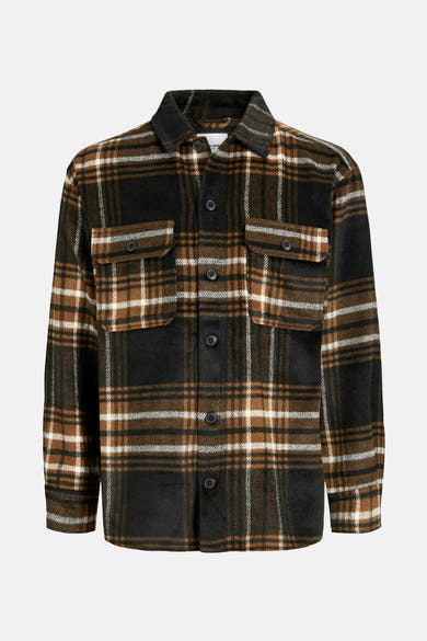 Bruin geruit overhemd met lange mouwen van ORIGINALS BY JACK & JONES met twee knoopzakken.