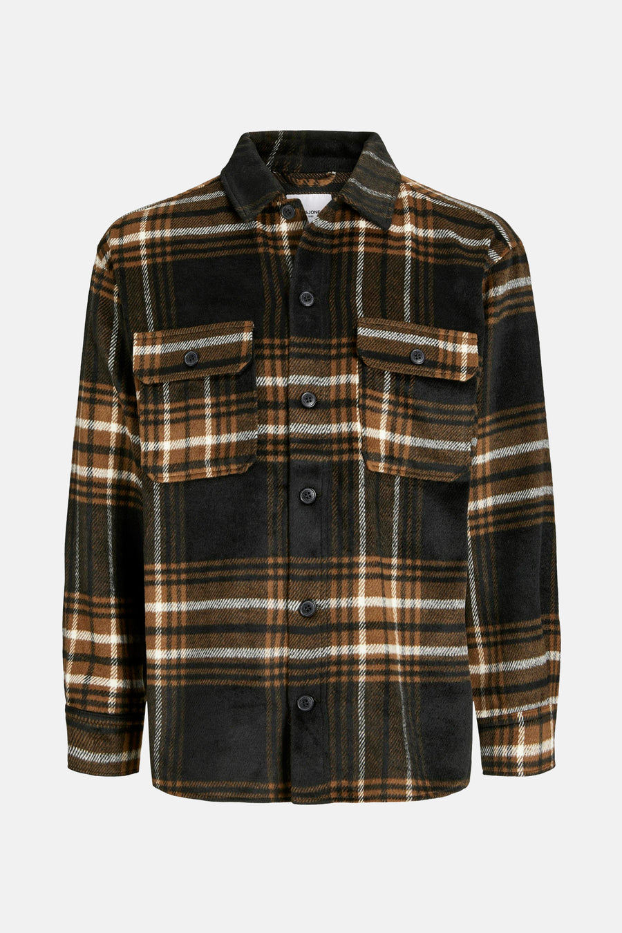 Bruin geruit overhemd met lange mouwen van ORIGINALS BY JACK & JONES met twee knoopzakken.