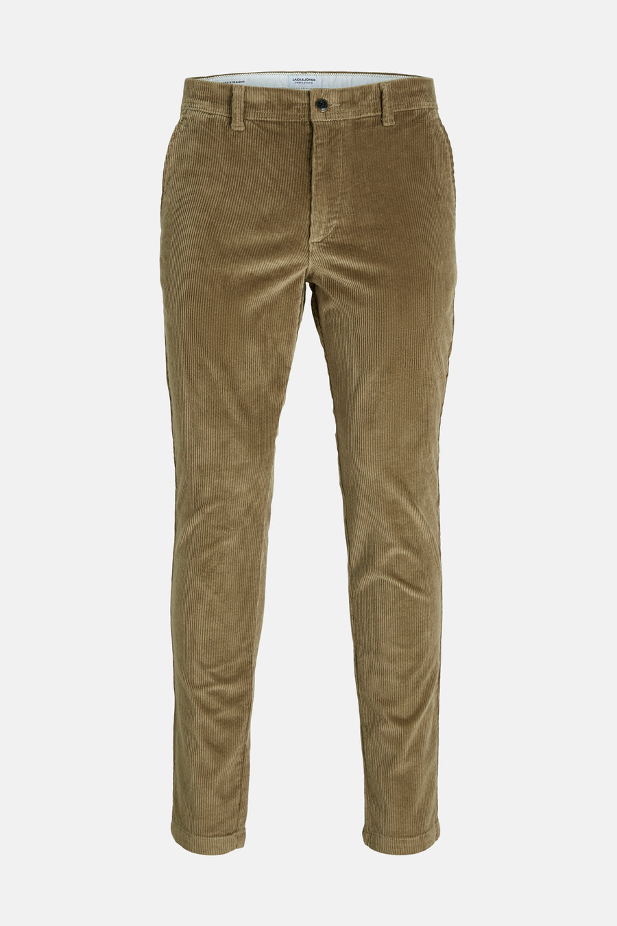 Pantalon de saison brun en velours côtelé de JACK & JONES, coupe droite.