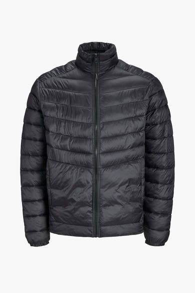 Korte zwarte jas van ORIGINALS BY JACK & JONES, gewatteerd met ritssluiting over de gehele lengte en opstaande kraag.