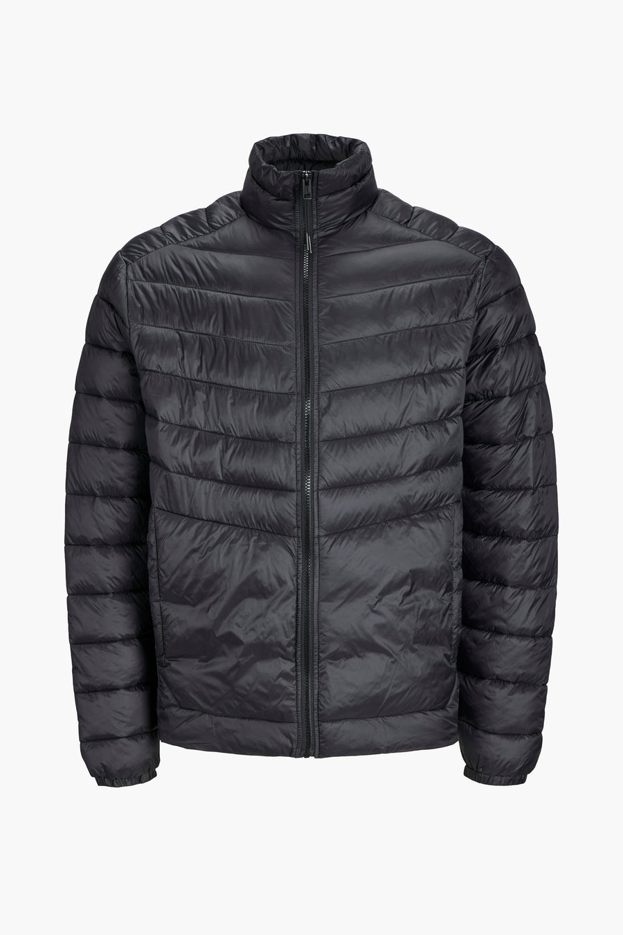 Korte zwarte jas van ORIGINALS BY JACK & JONES, gewatteerd met ritssluiting over de gehele lengte en opstaande kraag.