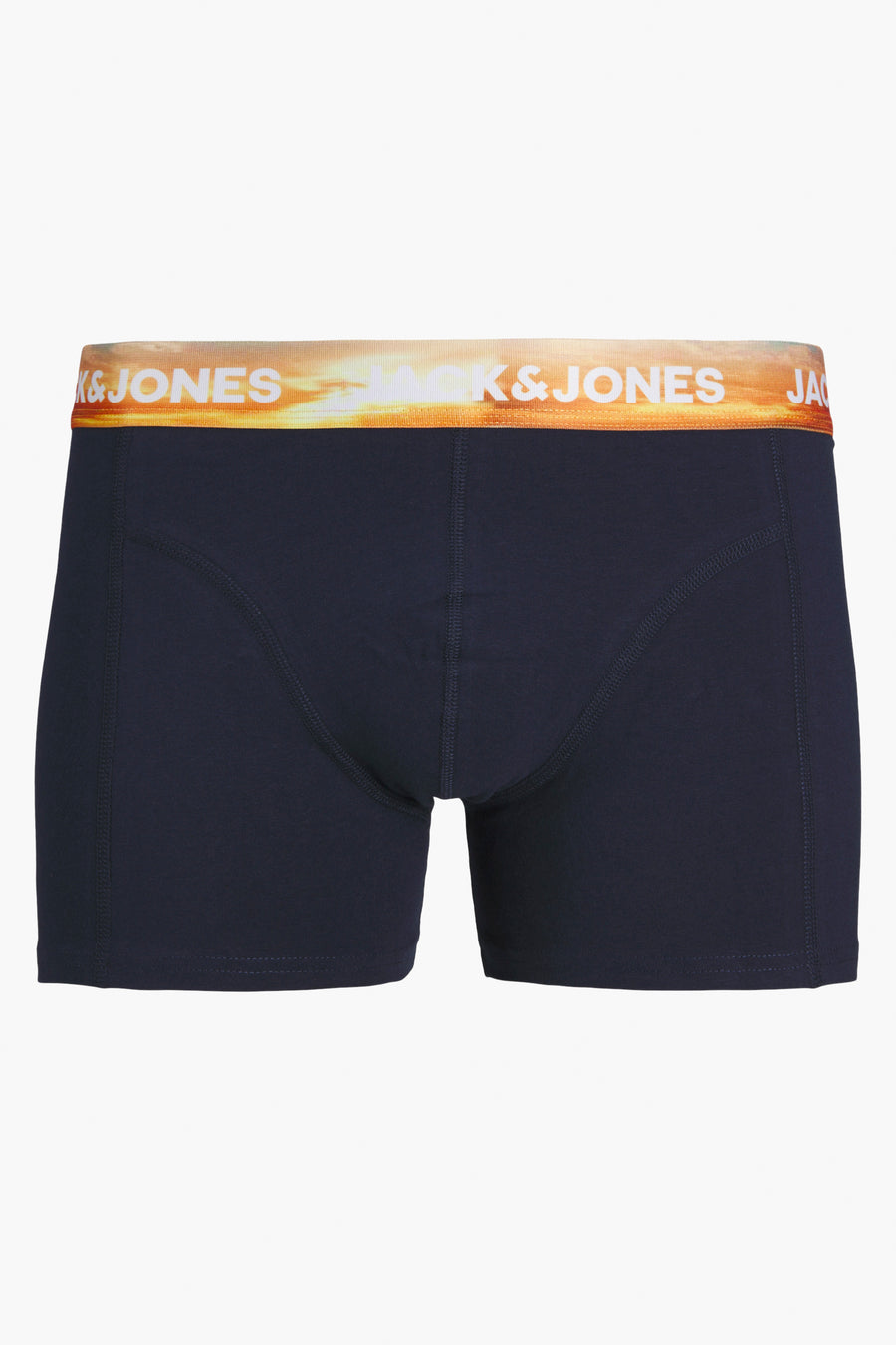 Blauwe boxer van ACCESSORIES BY JACK & JONES met een elastische tailleband versierd met een zonsondergangpatroon.