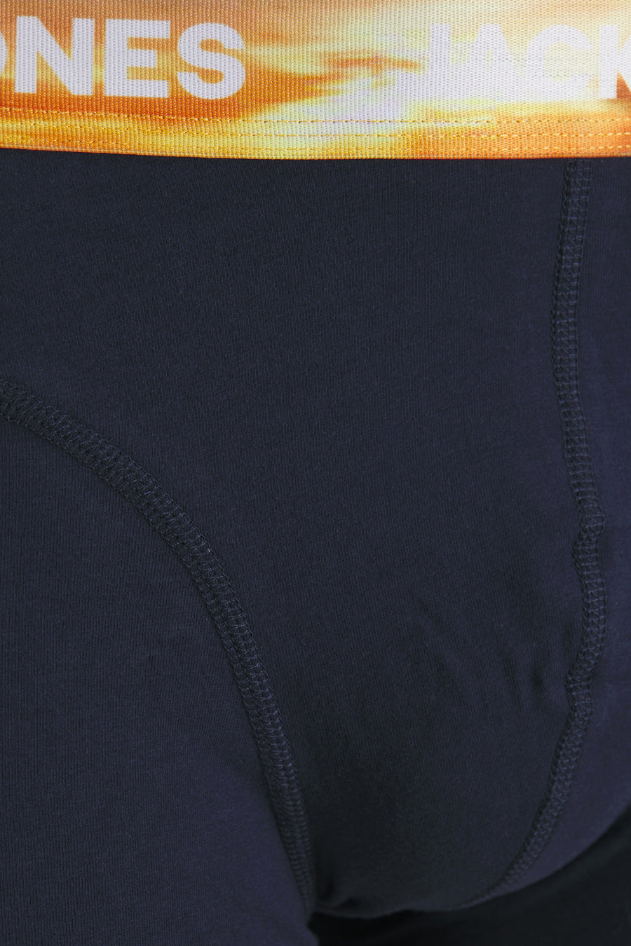 Blauwe boxer van ACCESSORIES BY JACK & JONES met een oranje elastische tailleband met patroon.