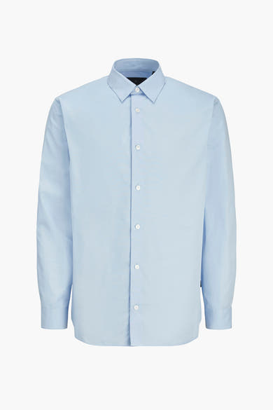 Blauwe blouse met lange mouwen van PREMIUM BY JACK & JONES, volledig geknoopt.