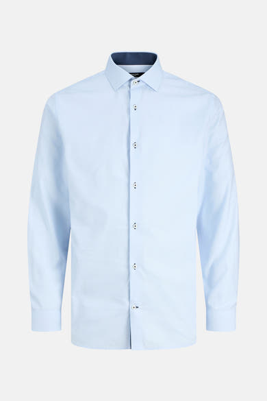 Chemise à manches longues bleue de PREMIUM by JACK & JONES, avec fermeture boutonnée et texture discrète.