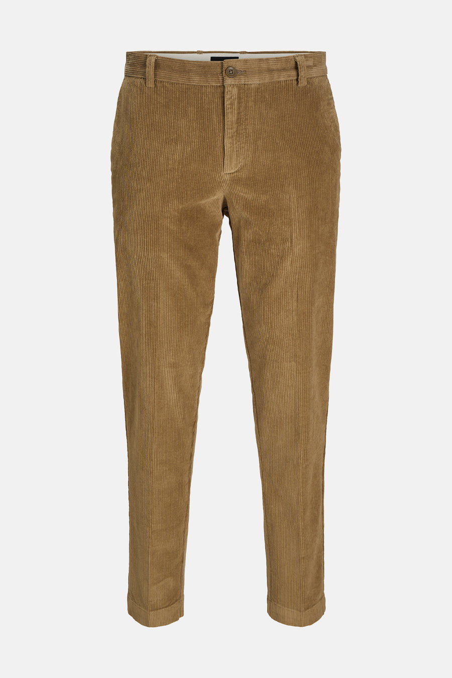 Pantalon de costume beige en velours côtelé, de JACK & JONES, vue frontale, coupe ajustée, poches latérales discrètes