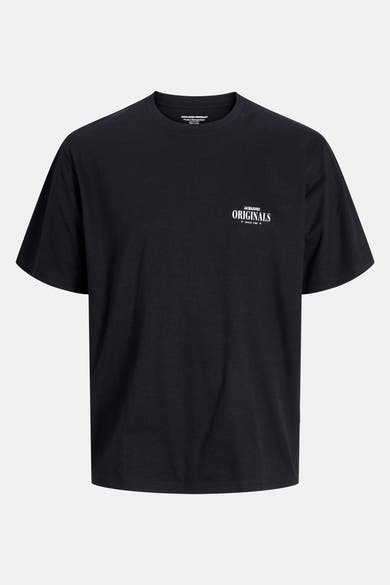 Zwart T-shirt met korte mouwen van ORIGINALS BY JACK & JONES, met witte opdruk van het logo.