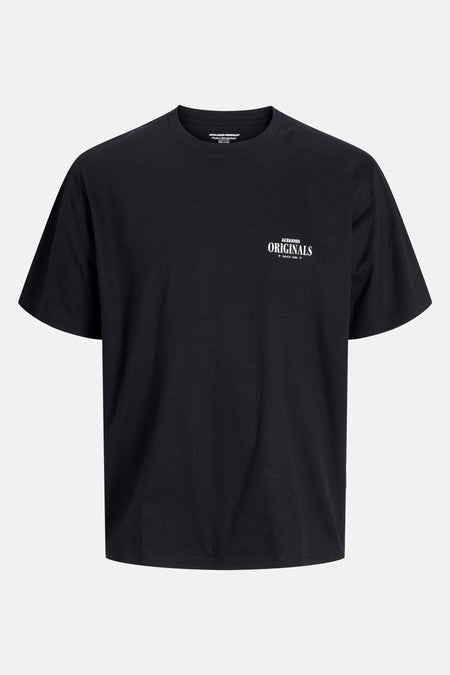 Zwart T-shirt met korte mouwen van ORIGINALS BY JACK & JONES, met witte opdruk van het logo.