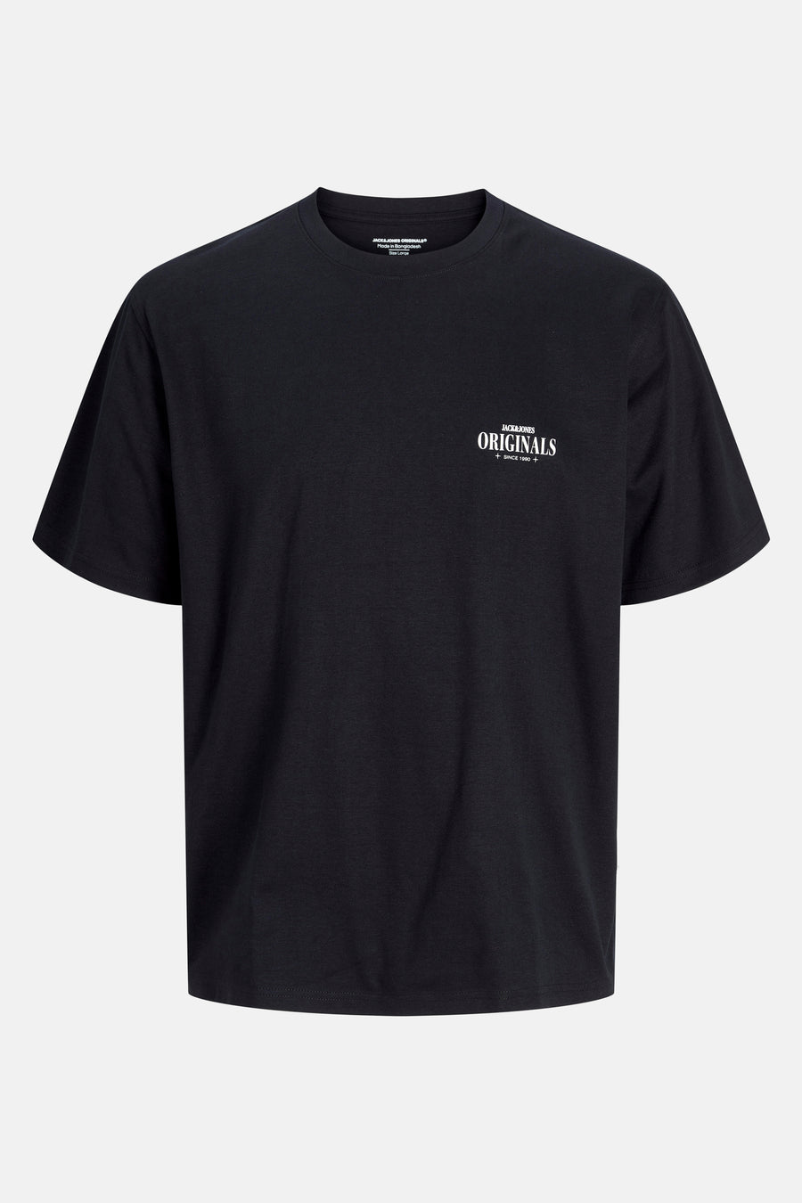 Zwart T-shirt met korte mouwen van ORIGINALS BY JACK & JONES, met witte opdruk van het logo.