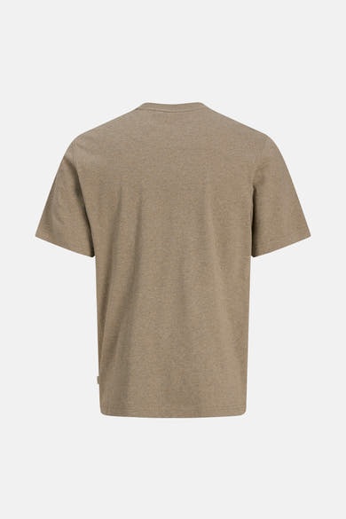 Beige T-shirt met korte mouwen van PREMIUM by JACK & JONES, gemêleerd effect op een neutrale achtergrond.