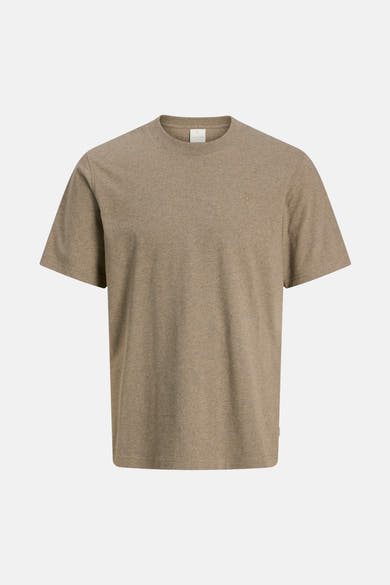Beige T-shirt met korte mouwen van PREMIUM by JACK & JONES, met een klein, discreet logo op de borst.