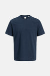 Blauwe gemêleerde T-shirt met korte mouwen van PREMIUM by JACK & JONES, met een klein discreet logo op de borst.
