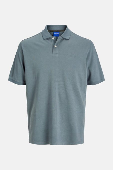 Blauw poloshirt met korte mouwen van ORIGINALS BY JACK & JONES met gestreepte kraag en discreet logo.