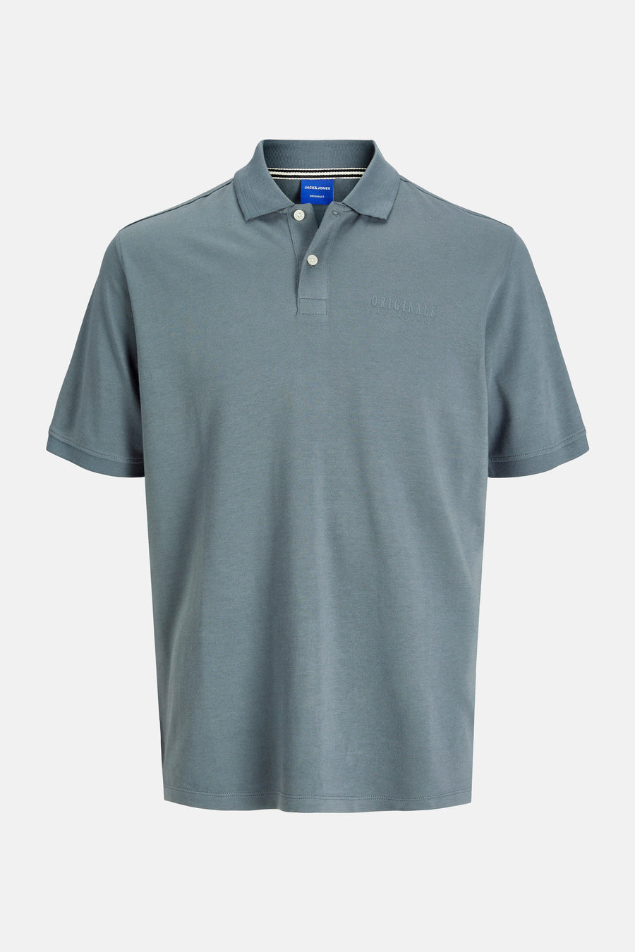Blauw poloshirt met korte mouwen van ORIGINALS BY JACK & JONES met gestreepte kraag en discreet logo.