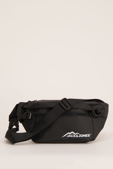 Sac à bandoulière noir ACCESSORIES BY JACK & JONES avec bandoulière réglable, fermeture éclair et logo imprimé.