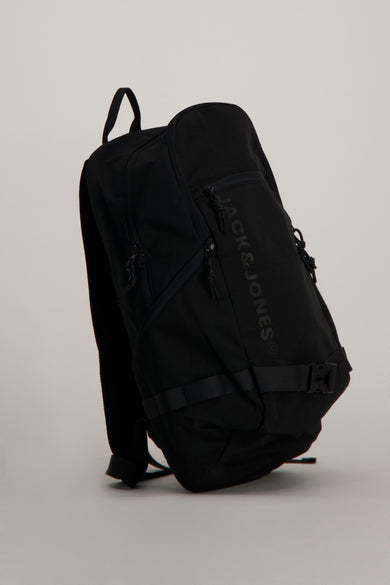Sac à dos noir par ACCESSORIES BY JACK & JONES, avec des fermetures éclair visibles.