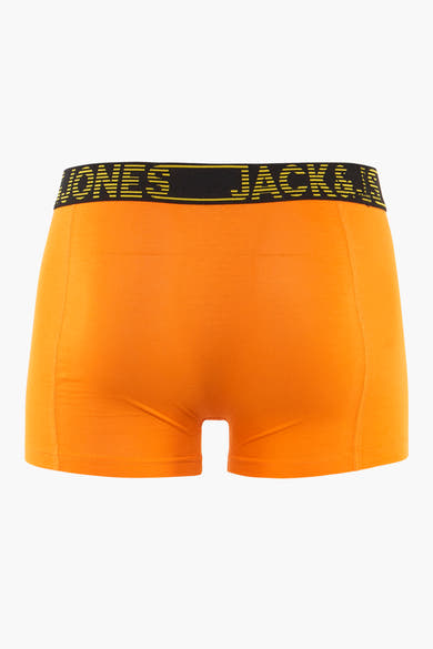 Boxer orange ACCESSORIES BY JACK & JONES avec une ceinture élastique noire et jaune portant le nom de la marque.