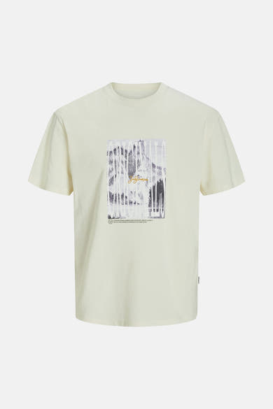 T-shirt à manches courtes blanc de ORIGINALS BY JACK & JONES avec un imprimé graphique sur le devant.
