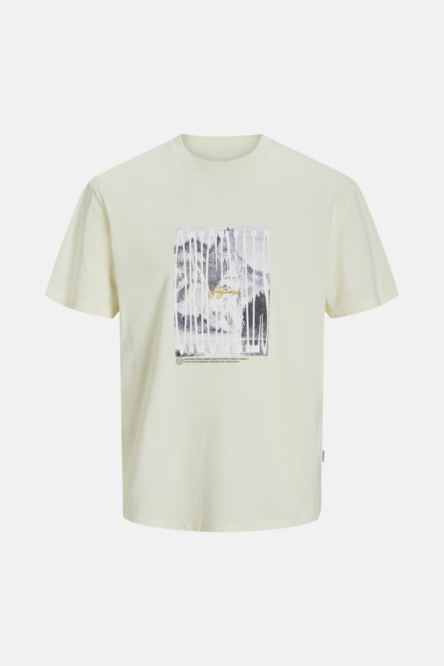 T-shirt à manches courtes blanc de ORIGINALS BY JACK & JONES avec un imprimé graphique sur le devant.
