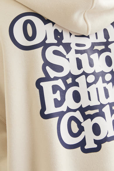 Gebroken witte hoodie van ORIGINALS BY JACK & JONES, met grote marineblauwe tekstprint.
