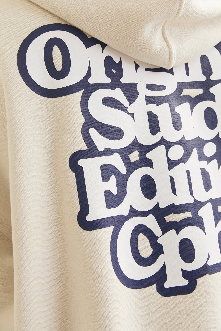 Gebroken witte hoodie van ORIGINALS BY JACK & JONES, met grote marineblauwe tekstprint.